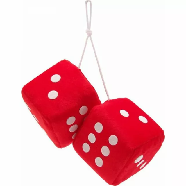 3" Red Fuzzy Dice with White Dots - Pair VPADICERDW retro parts usa hot rod