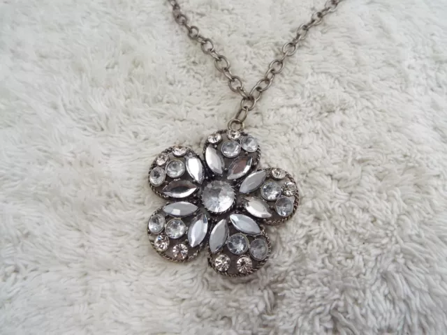 Silvertone Faux Rhinestone Pendant Necklace (A25)