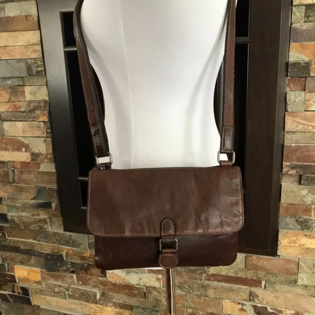 Jack Georges Voyager 3-Compartment Leather Organizer Crossbody Shoulder Bag VGC