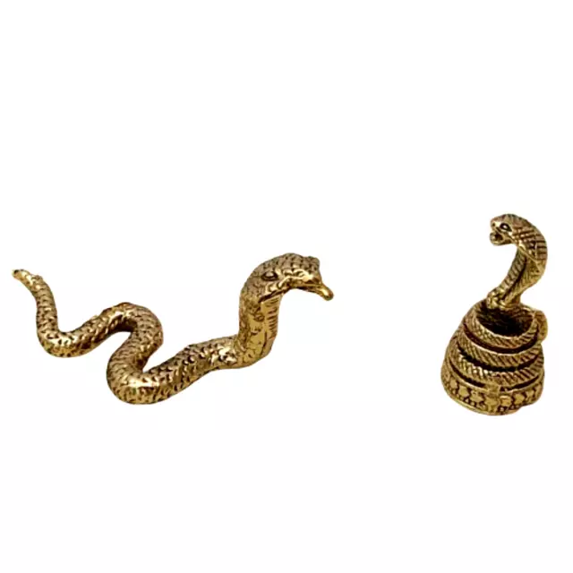 Miniature Snake Cobra Head Up Serpent Slither Brass Zodiac Animals Figurine Set