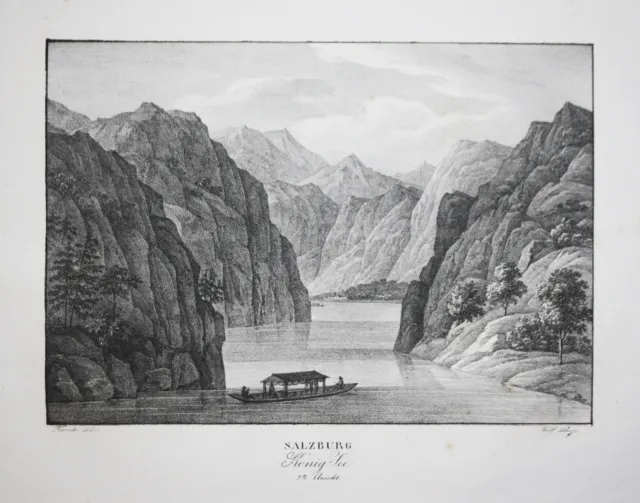 Königssee Berchtesgadener Alpen Bayern Ansicht Lithographie Kunike 1826