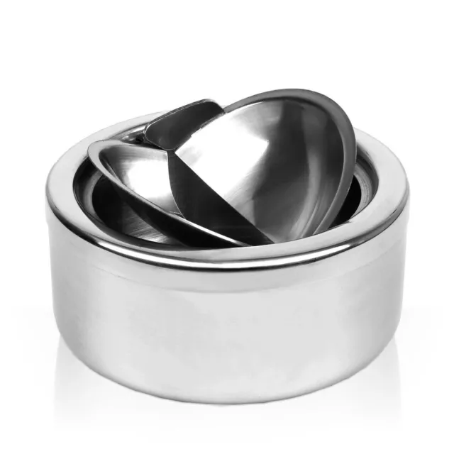 2X Acciaio Inox Spin Ashtray Rotondo Con Premere Coperchio Smokeless Antivento 3