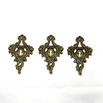 QTY 3 Keeler Brass Escutcheons Key Hole Cover Plate Victorian Ornate