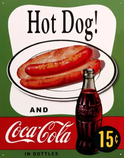 Desperate Enterprises Coca-Cola Hot Dog Tin Sign - Nostalgic Vintage Metal Wall