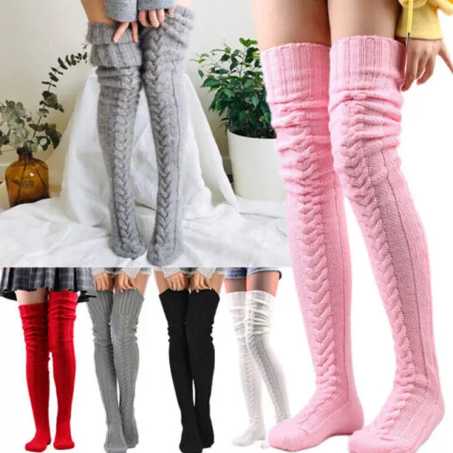 Ladies Women Knit Thigh-High Over the Knee Socks Winter Thick Long Stocking Warm