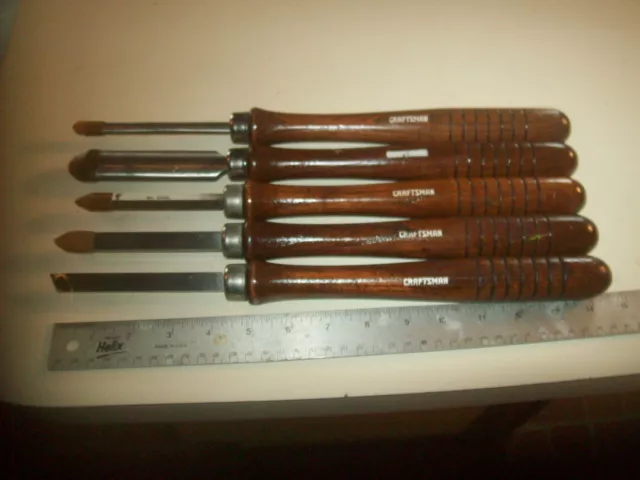 Set of 5 Sears Craftsman Professional  Wood Turning Chisels 14-15" Long USA NICE