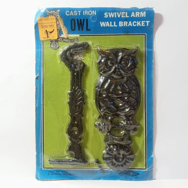 Cast Iron Owl Swivel Arm Wall Bracket vintage 1970s decor Artmark Hong Kong