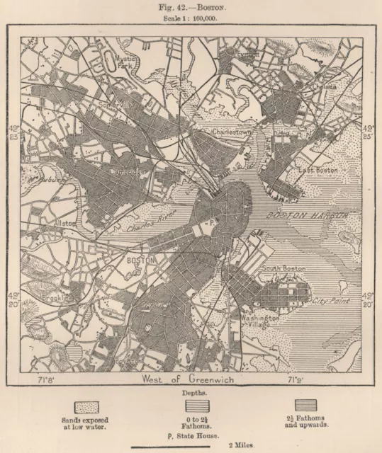 Boston. Massachusetts 1885 old antique vintage map plan chart