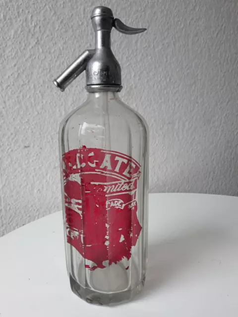 VINTAGE alte Sodaflasche Siphon Glas um 1930-1940er Jahre No.1