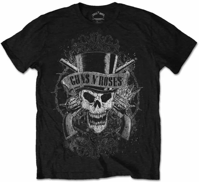Official Guns N Roses T Shirt Faded Skull Black Classic Rock Band Mens Tee Slash