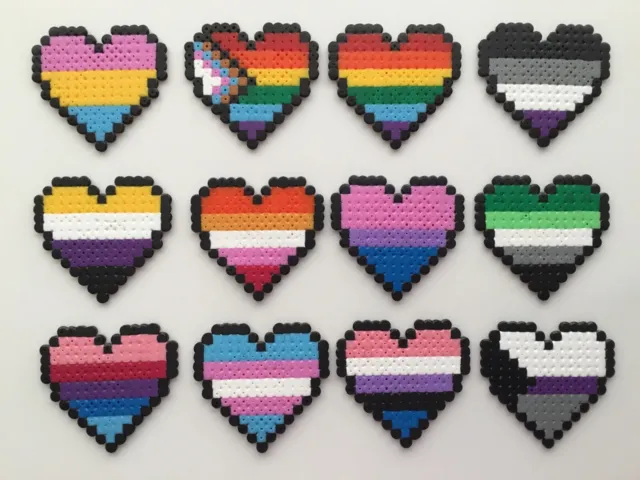 Hama Bead LGBT+ Pride Pixel Hearts (7.5cm x 7cm)