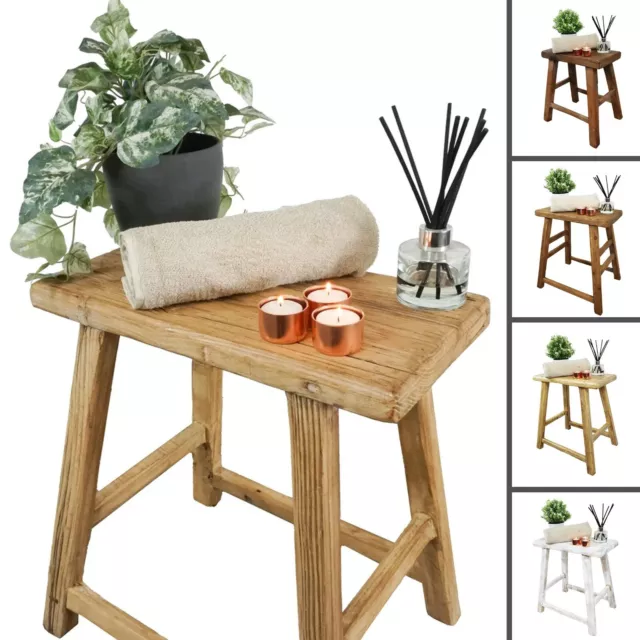 Rustic Square Barn Stool Farmhouse Side Table, Bathroom Stool - Height 50cm