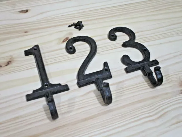 3 Cast Iron Coat Hooks 1 2 3 Numbers Numbered Rustic Hallway Entryway Old Style