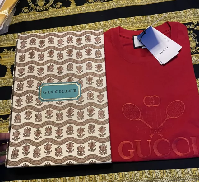 Nwt 100% Authentique Gucci Rouge Surdimensionné Tennis Club T-Shirt Taille M Box 2
