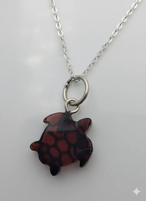 Collier Femme - Pendentif Tortue En Argent Avec Opale Feu - Chaîne - Neuf Sans Emballage