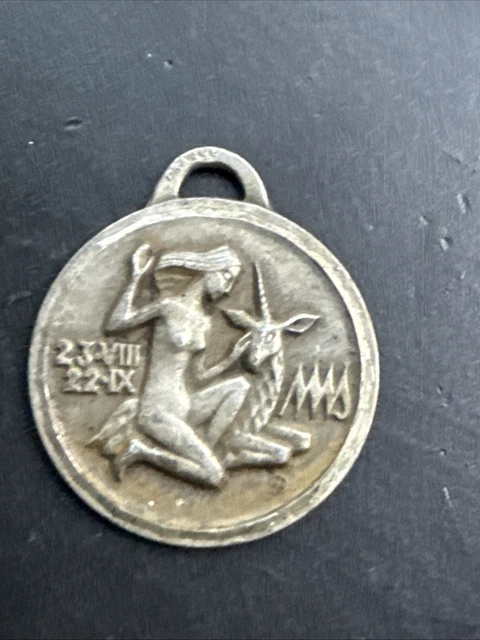 Pendentif Ancien Argent Massif 925 – Breloque Art Nouveau Déco / Fossil (Sans Marque)