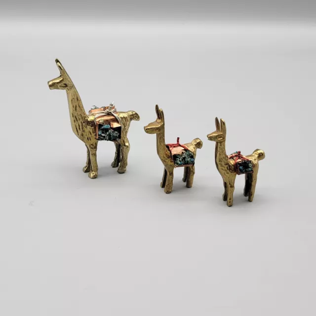 Vintage Llama Figurines Brass Lot Of 3 Pack Animals Alpacas Hunting Wilderness