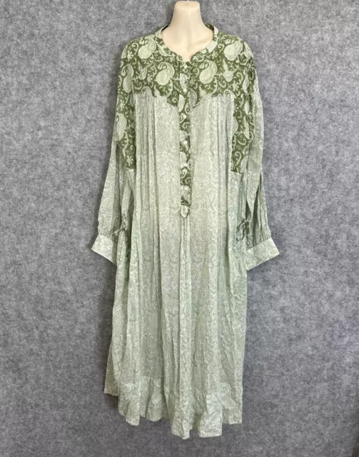 Hannah Artwear womens boho design green paisley cotton maxi dress 2/12-14/L (432