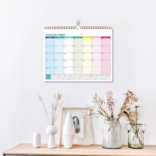 WALL CALENDAR 2024-2025, January 2024-June 2025, 15" X 12", Highlight