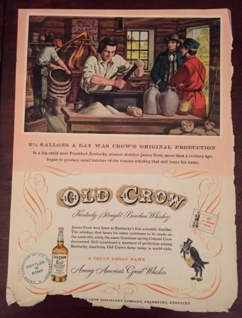 Vintage Old Crow Kentucky Bourbon Whiskey Advertisement Print Ad from Magazine