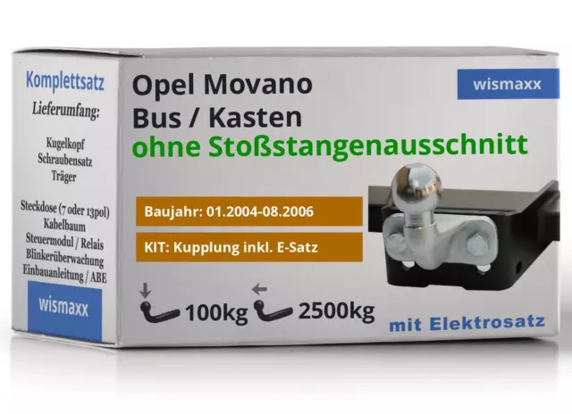 AutoHak Anhängerkupplung starr ABE für Opel Movano Bus Kasten 04-06 E-Satz 13pol