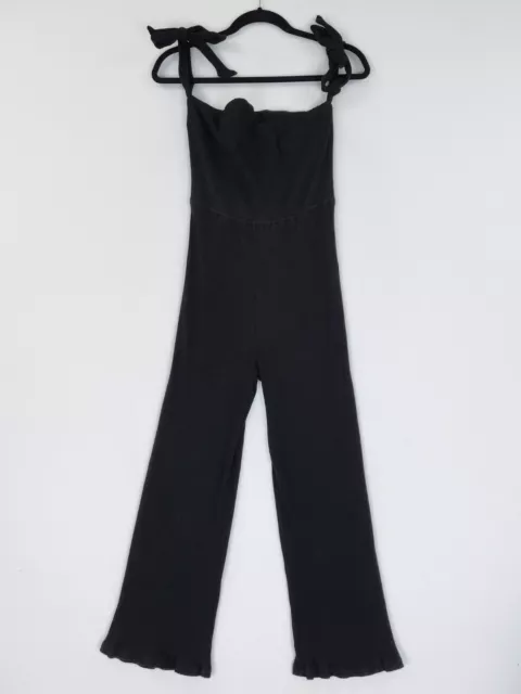 NBD Jumpsuit Womens Small Black Revolve Ribbed Eden Off Shoulder Cropped Tie