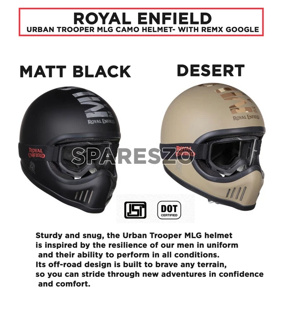 ROYAL ENFIELD URBAN TROOPER MLAG MATT BLACK/DESERT STORM HELMET WITH REMX GOOGLE £139.25