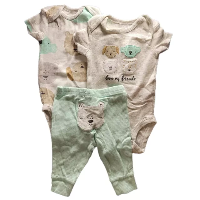 Carters Boys Cute Green Dog Pets 3 Piece Outfit Set 2 Short Sleeve and Pants