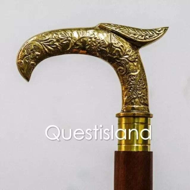 Engraved Solid Brass Eagle Head handle Wooden Walking Stick Handmade Decorative