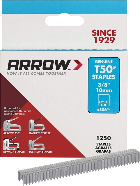 Arrow 506 Heavy Duty T50 3/8-Inch Staples for Upholstery, Construction, Furnitur
