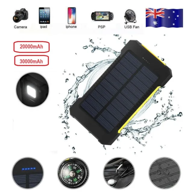 Solar Power Bank Portable External Battery Dual USB Phone Charger AU