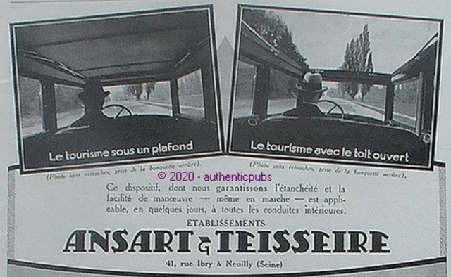 Publicite Ansart & Teisseire Automobile Le Tourisme Toit Ouvert De 1928 Ad Pub