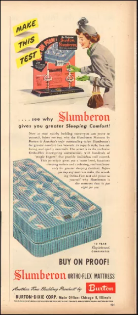 1949`Vintage ad for Slumberon ortho-Flex Mattress`Burton-Dixie Corp (080115)