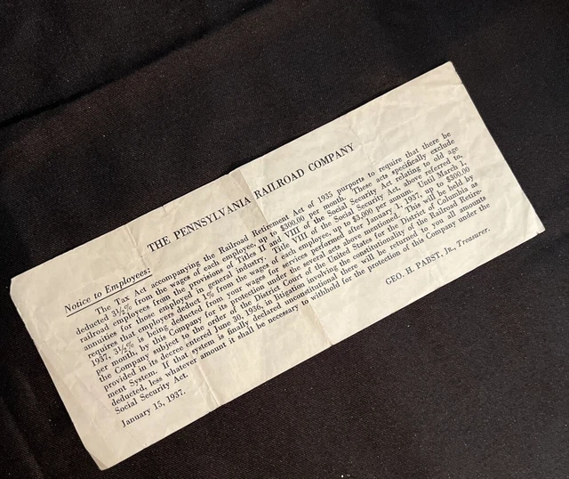 VINTAGE PENNSYLVANIA RAILROAD Company Employee Notice 1937 Pabst