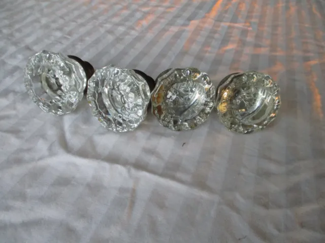 Lot of 4 Vintage  12 Point Clear Crystal Glass Door Knobs