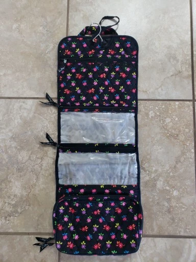 Vera Bradley  Hanging Travel Organizer Makeup Toiletry Bag 4 Pocket Black/Flower
