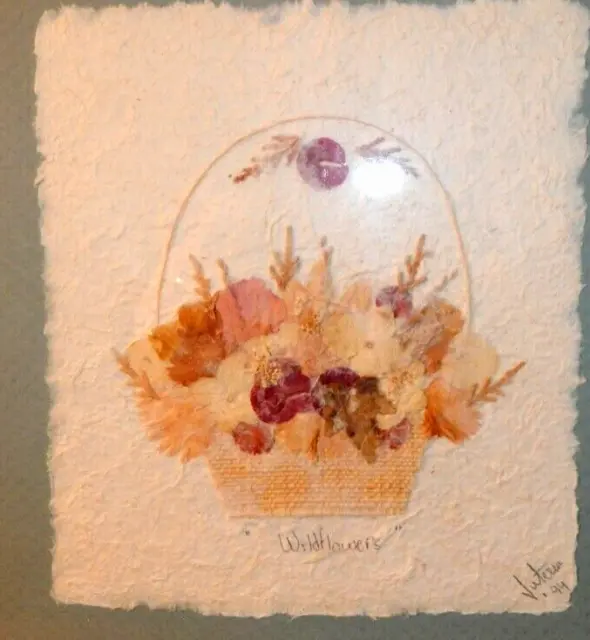 Framed TORN PAPER ART - SIGNED by artist  - BEAUTIFUL ART WORK Wild Flower 2 pc