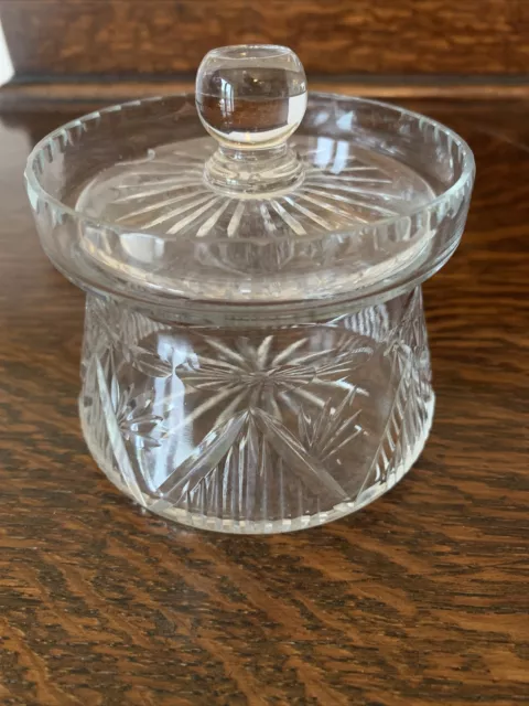 Vintage Lead Crystal Cut Glass Cranberry  Jam  Preserve Lidded Pot