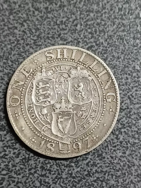 1897  Shilling -  Queen Victoria British 925 Silver Coin ,  Good Grade