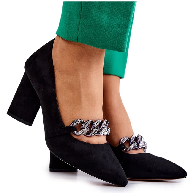 S.Barski Suede Pumps With A Chain Black Alamoss