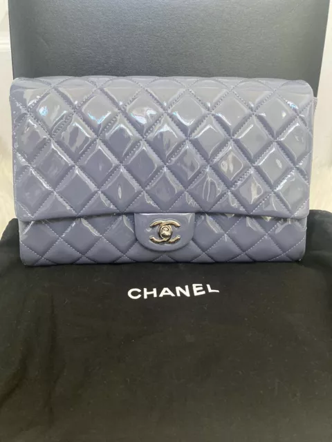 NWT 100% AUTH Chanel 12P Purple Patent Leather Flap Clutch Bag W/Chain  $4,580.00 - PicClick