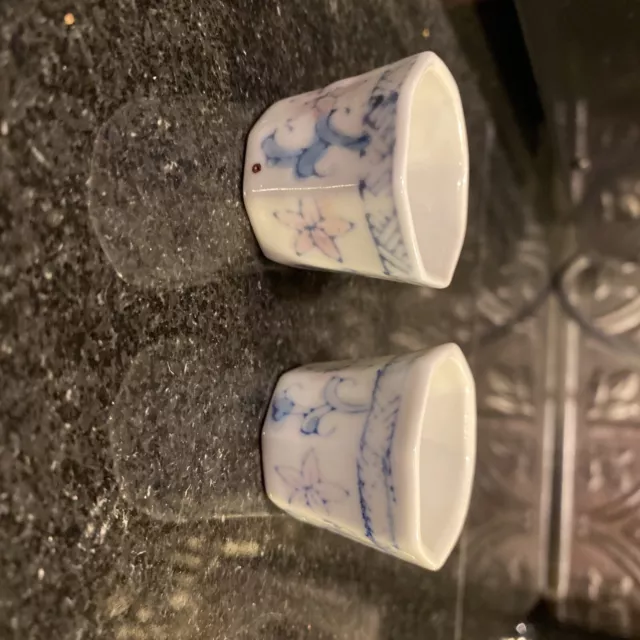 Set of 2  Blue Floral Painted Saki Cups