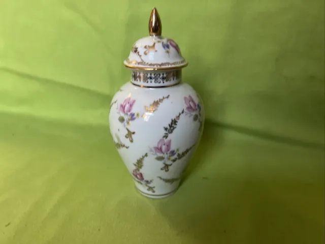 Oriental Ceramic Urn & Lid with Floral & Gold Gilt Design