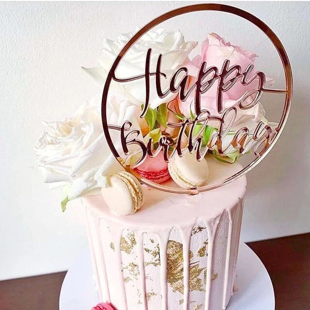 ACRYLIC CAKE TOPPER Happy Birthday Rose Gold Round Design Party ...