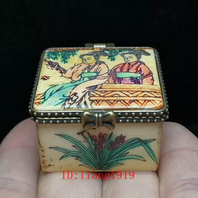 L 4 CM Old Asian Chinese Hand Carved Beauty Belle Jewelry Box Boxes Collection