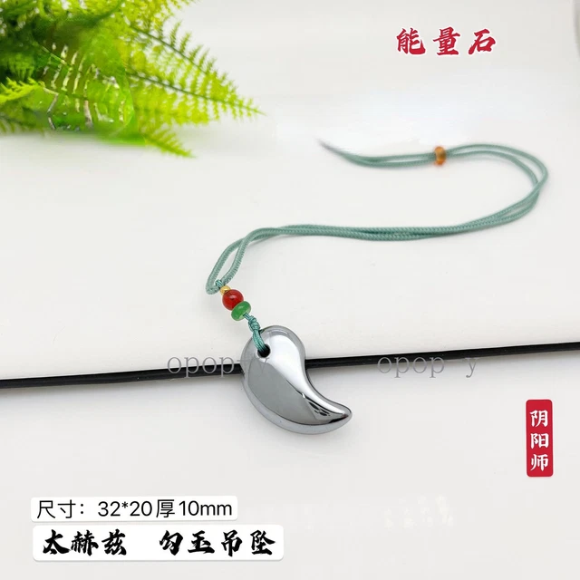 Natural Terahertz Wave Gemstone magatama Carved Pendant Necklace Healing AAA