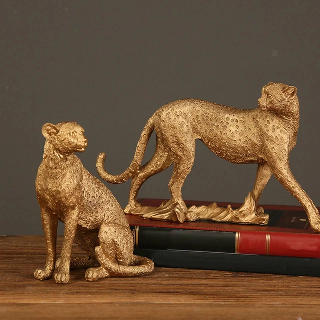 Retro Cheetah Statue Tier Figurine Leopard Skulptur Home Office Decor