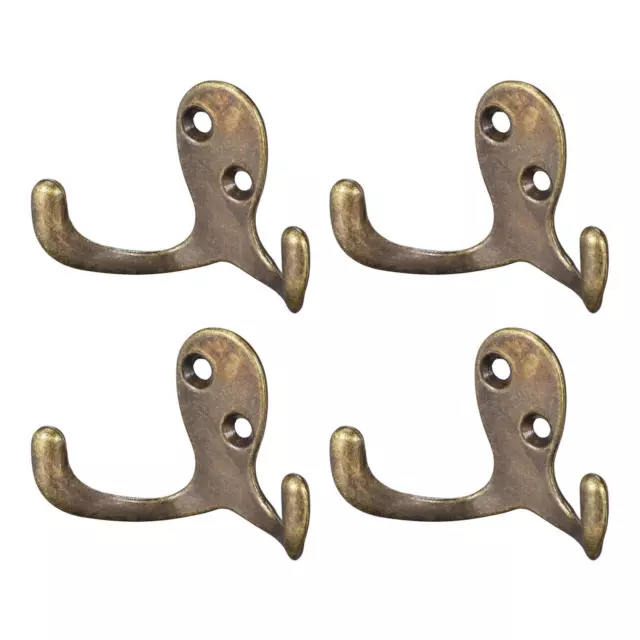 Double Prong Robe Hook, Zinc Alloy Wall Mounted Coat Hooks Bronze Tone 4pcs