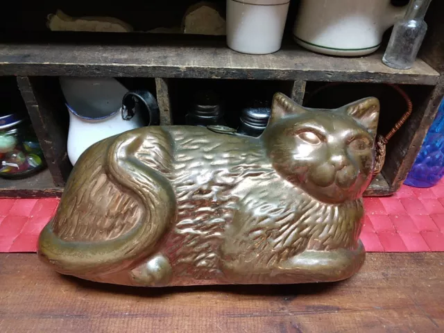 Vintage Old Dutch Design Copper Brass Cat Mold Tin Kitchen Wall Hanging Decor