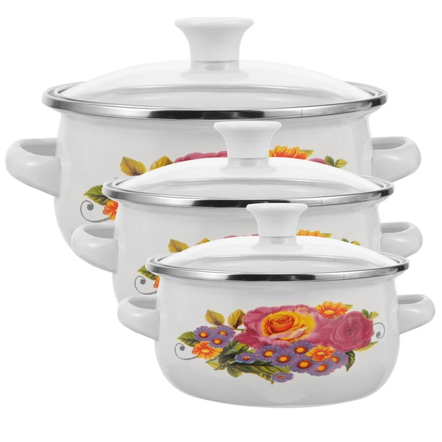 3 piezas ollas pequeñas ollas esmaltadas de cocina sartén apilable ollas de stock con